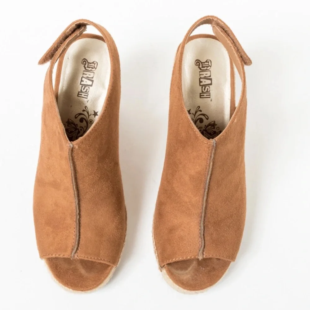 Brash Womens High Heel Wedge Suede Espadrille Open Toe Sandals ~ Rustic Brown 8 - Picture 5 of 13